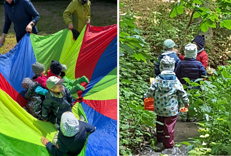 Kinder spielen beim Kindertag am Bach in Wierborn